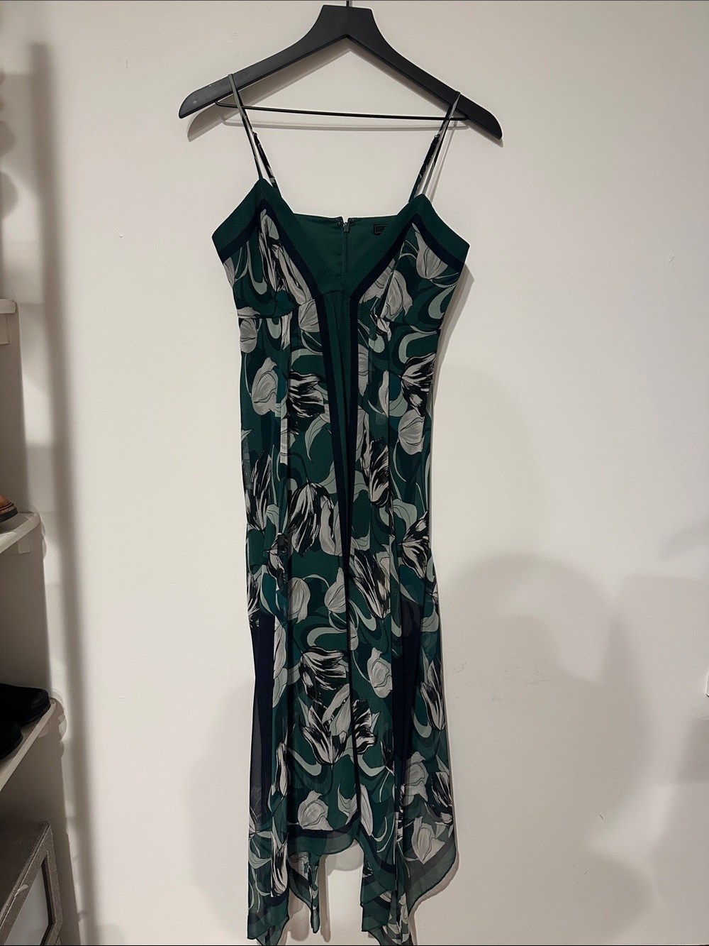 BCBGMaxAzria Dark Green Floral Strapless Slip Dress